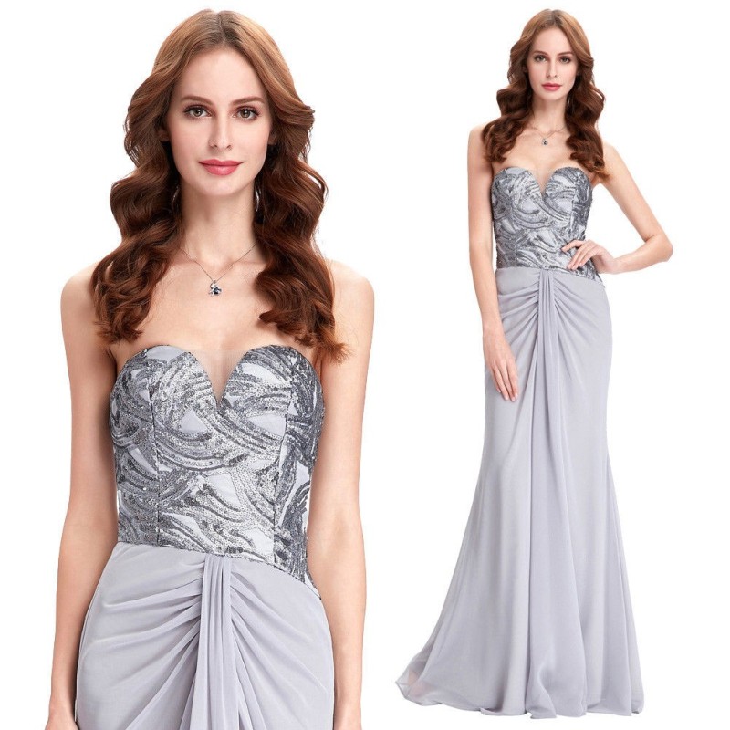 Krásné elegantní stříbrné plesové, společenské šaty