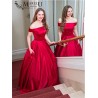 Marizu fashion nádherné vínově červené saténové maturitní, plesové, společenské šaty se spadlými rameny