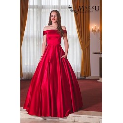 Marizu fashion nádherné vínově červené saténové maturitní, plesové, společenské šaty se spadlými rameny
