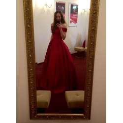 Marizu fashion nádherné vínově červené saténové maturitní, plesové, společenské šaty se spadlými rameny