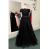 Marizu fashion černé tylové květinové maturitní, plesové, společenské šaty se spadlými rameny