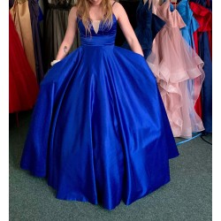 Marizu fashion nádherné modré saténové maturitní, plesové, společenské šaty na ramínka