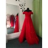 Marizu Fashion nádherné červené tylové šaty s rozparkem a spadlými rameny