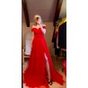 Marizu Fashion nádherné červené tylové šaty s rozparkem a spadlými rameny