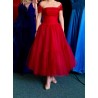 Marizu fashion červené tylové společenské šaty s bohatou sukní v midi délce