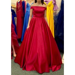 Marizu fashion nádherné vínově červené saténové maturitní, plesové, společenské šaty se spadlými rameny