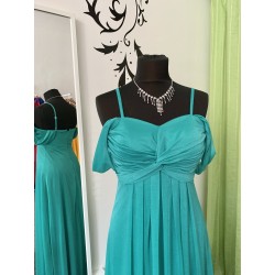 Krásné tmavě tyrkysové třpytivé lehoučké plesové společenské šaty se spadlými rameny