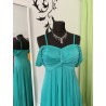 Krásné tmavě tyrkysové třpytivé lehoučké plesové společenské šaty se spadlými rameny
