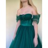 Marizu fashion nádherné smaragdově zelené tylové plesové šaty se spadlými rameny