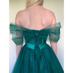 Marizu fashion nádherné smaragdově zelené tylové plesové šaty se spadlými rameny