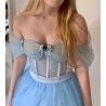 Marizu fashion ledově modré tylové plesové šaty se spadlými rameny