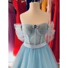 Marizu fashion ledově modré tylové plesové šaty se spadlými rameny