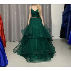 Marizu fashion smaragdově zelené tylové maturitní, plesové, společenské šaty