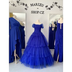 Marizu fashion nádherné modré tylové šaty se spadlými rameny