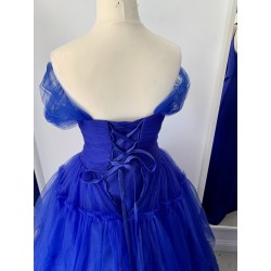 Marizu fashion nádherné modré tylové šaty se spadlými rameny