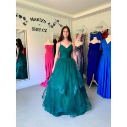 Marizu fashion smaragdově zelené tylové maturitní, plesové, společenské šaty