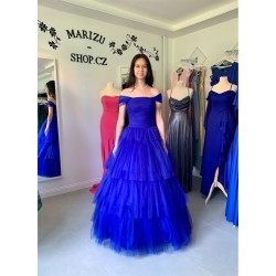 Marizu fashion nádherné modré tylové šaty se spadlými rameny