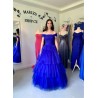 Marizu fashion nádherné modré tylové šaty se spadlými rameny