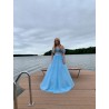 Marizu fashion ledově modré tylové plesové šaty zdobené krajkou se spadlými rameny