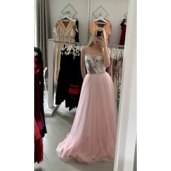 Marizu fashion světle růžové maturitní, plesové, společenské šaty na tenké ramínka bohatě zdobené kamínky