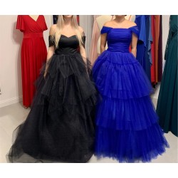 Marizu fashion nádherné modré tylové šaty se spadlými rameny