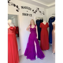 Marizu fashion nádherné fuchsiové šaty s vysokým rozparkem