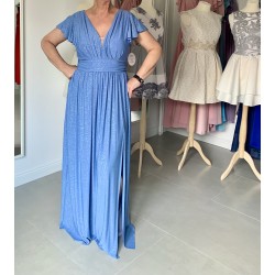 Krásné modré třpytivé plesové společenské šaty vhodné i pro plnoštíhlou postavu