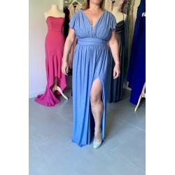 Krásné modré třpytivé plesové společenské šaty vhodné i pro plnoštíhlou postavu