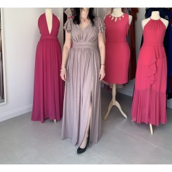 Krásné pudrové třpytivé plesové společenské šaty vhodné i pro plnoštíhlou postavu