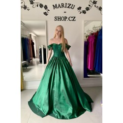 Marizu Fashion nádherné taftové smaragdově zelené plesové maturitní šaty se spadlými ramínky