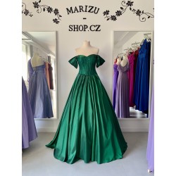 Marizu Fashion nádherné taftové smaragdově zelené plesové maturitní šaty se spadlými ramínky