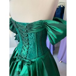 Marizu Fashion nádherné taftové smaragdově zelené plesové maturitní šaty se spadlými ramínky