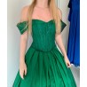 Marizu Fashion nádherné taftové smaragdově zelené plesové maturitní šaty se spadlými ramínky
