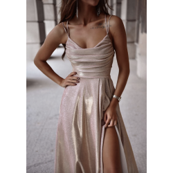 Třpytivé zlato-růžové plesové šaty