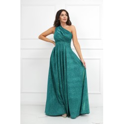 Krásné třpytivé zelené plesové šaty na jedno rameno