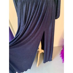 Krásné námořnické modré třpytivé plesové společenské šaty s rukávy vhodné pro plnoštíhlou postavu