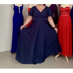 Marizu fashion plus size krásné tmavě modré plesové společenské šaty pro plnoštíhlou postavu