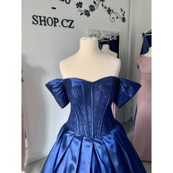 Marizu Fashion nádherné taftové námořnické modré plesové maturitní šaty se spadlými ramínky