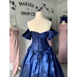Marizu Fashion nádherné taftové námořnické modré plesové maturitní šaty se spadlými ramínky