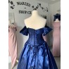 Marizu Fashion nádherné taftové námořnické modré plesové maturitní šaty se spadlými ramínky