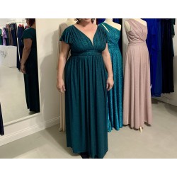 Krásné smaragdově zelené třpytivé plesové společenské šaty vhodné i pro plnoštíhlou postavu