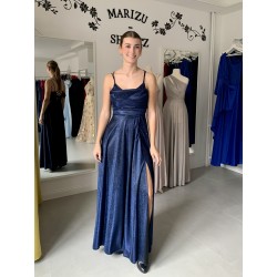 Třpytivé tmavě modré plesové šaty