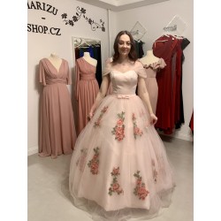 Marizu fashion romantické květinové plesové šaty se spadlými rameny