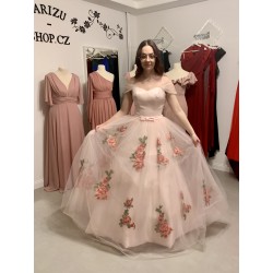 Marizu fashion romantické květinové plesové šaty se spadlými rameny