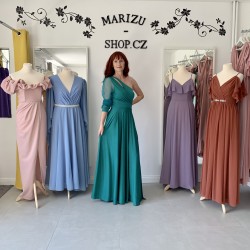 Marizu Fashion petrolejově zelené plesové společenské šaty s rukávem