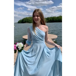 Marizu Fashion světle modré plesové společenské šaty s rukávem