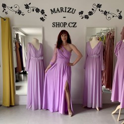 Marizu Fashion lila fialové plesové společenské šaty s rukávem