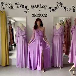 Marizu Fashion lila fialové plesové společenské šaty s rukávem