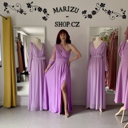Marizu Fashion lila fialové plesové společenské šaty s rukávem