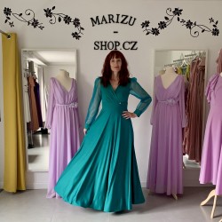 Marizu Fashion petrolejově zelené plesové společenské šaty s tylovými rukávy